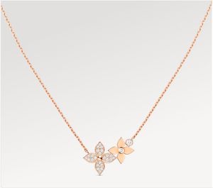 Luxe ontwerper L Fashion ketting met doos 18K Rose Gold Diamond Star Bloempatroon Pendant ketting Vrouwen vier blad klaver sieraden