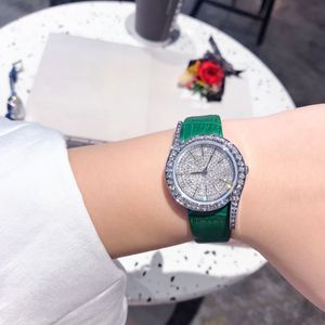 Montre de luxe pour femme, taille 32mm, lunette en diamant, acier fin 316, mouvement à quartz, bracelet en cuir de vache