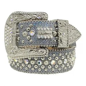 Ceinture en cuir de créateur de luxe avec chaîne de diamant colorée à la mode 3,8 cm accessoire unisexe