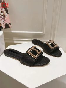 Luxe designer lederen dames zwarte uitsparing slide slip-on pantoffels schoenen beste kwaliteit met doos