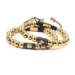 Bracelet Lion en or pour hommes, Bracelets ancre en or CZ noir avec perles en acier inoxydable de 8mm, bijoux