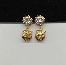 Luxury designer lion head charm dangle earring stud women fashion diamond earrings bijoux for lady bride Party wedding lovers gift engagement jewelry gift With Box