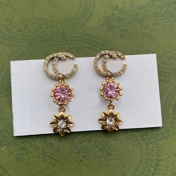 Pendientes colgantes largos de diseño de lujo para niñas, aretes colgantes con forma de flor de diamante rosa, 332P