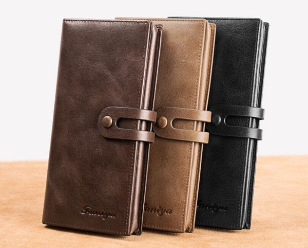 Diseñador de lujo Hombre Vintage Carteras largas Cepillo antirrobo Clásico Cuero genuino 2 pliegues Titulares de tarjetas Moda Casual Hombre Teléfono celular Bolsillo Embrague Bolsillo Monedero