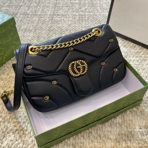Bolso cruzado MARMONT de diseñador de lujo para mujer, bolsos de hombro con cadena dorada, billetera con tapa a rayas de cuero negro con letras onduladas
