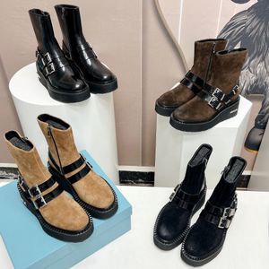 Luxe Designer Martin laarzen Platform koeienhuid Damesschoenen Ronde kop Dubbele gesp Mode Korte laarsjes Casual Dikke zool Enkellaars 35-41