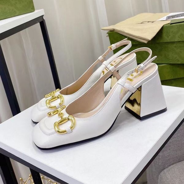 Designer de luxe Mary Jane sandales chaussures simples chaussures pour femmes boucle en métal mocassins à talons épais glisser sur la mode casual tempérament caractère banquet vacances