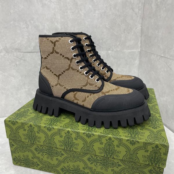 Diseñador de lujo Hombres Botines Montañismo Cordones entrelazados Botas de combate Senderismo Caballero Mujeres Moda Jacquard Denim Letra Casual Bootband Tamaño 35-46