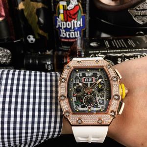 Luxe Designer Mannen Horloge 11-03 Iced Out Rose Gold Heren Automatische Horloges Hoge Kwaliteit Rubberen Band multifunctionele Clock231e