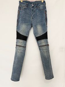 Luxe designer Heren jeans Lange broek Skinny rits Zwart blauwe knie Spell leer Vernietig de quilt Mode jeans met gescheurde gaten Heren Ontwerpers Doeken trainingsbroek