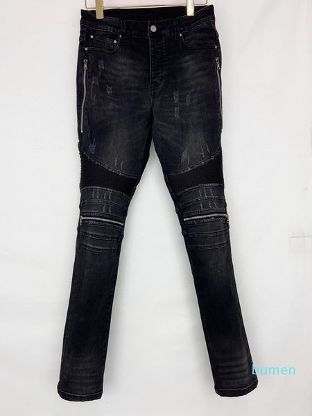 Designer de luxe pour hommes jeans long pantalon skinny zipper genou sort cuir détruire la courtepointe de trou de la couette fashion jean homme designers tissus