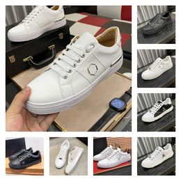 Luxe designer heren pilip plein schoenen merk klassieke mode vat boys scarpe hoogwaardige lederen phillip metalen schedels patroon elementen heren casual sneakers