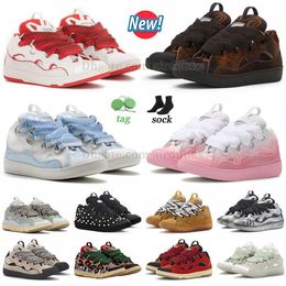 Luxe Designer Mesh Schoenen Heren Dames Lavins Laceup Buitengewone Sneaker Reliëf Lederen Curb Sneakers Kalfsleer Rubber Nappa Platformzool Schoen Lavine Logo