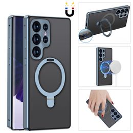 Luxe designer metalen autohouder case voor Samsung Galaxy S23 S22 Ultra 360 volledig scherm camerabescherming Draaien kickstand Opladen magneet hoesjes