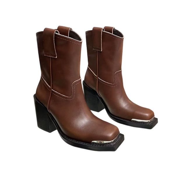 Designer de luxe femmes bottes courtes noir blanc marron cuir de vachette bottine chaussures à talons hauts taille 35-40