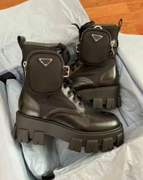 Diseñador de lujo Monolith Re-Nylon Botas Plataforma de suela gruesa Martin Boot Cuero negro Calzado famoso Lady Winter Botines de motocicleta