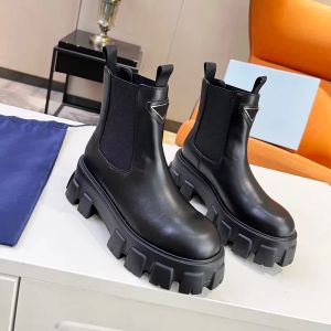 Designer de luxe Monolith Bottes en cuir brillant Femmes Bottines en cuir véritable Rose Noir Blanc Plate-forme Boot Chaussures d'usine Taille 35-41