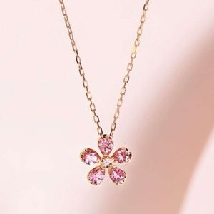 luxe designer ketting mode 925 sterling verzilverde 18k gouden dames roze toermalijn vijf bloembladen bloem ketting bloem kruis ketting cadeau