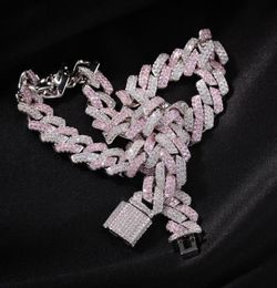 Declaración de collar de diseño de lujo Declaración Diamante Cuba Cuban Link Cadena de 13 mm rosa Hip Hop Bling Bling Chains Rapper Fashion AC7279589