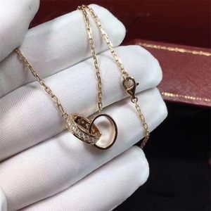 Luxe designer ketting hanger kettingen ketting sieraden voor vrouwen vergulde zilveren goud minnaar ketting dubbele ringen verbinden klassieke bruiloft diamant liefde ketting