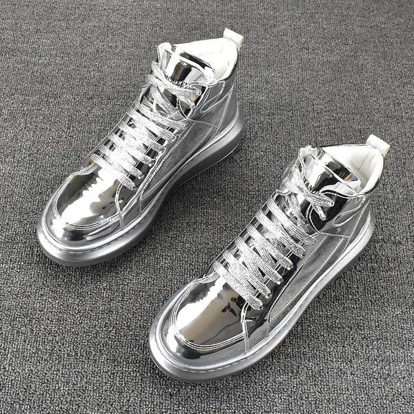 Diseñador de lujo Nuevos Hombres Oro Plata Tops altos Plataforma Zapatos casuales Pisos Hombre Rock Prom Zapatillas deportivas Mocasines Zapatos Hombre