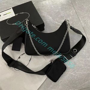 Venta 3 piezas Hombre Mujer Diseñadores de lujo Bolsas 10A Bolsos de calidad Hobo Monedero Nylon Cadena de plata Lady Crossbody Monederos Bolsa de hombro Bolsa de embrague al por mayor