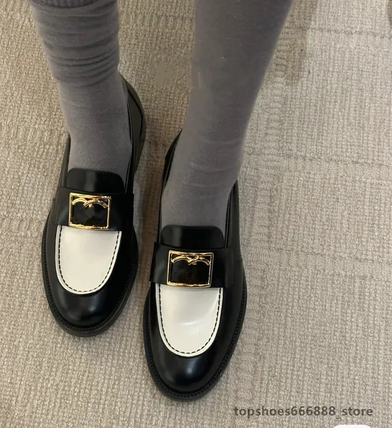 Mocasines de plataforma de charol de diseñador de lujo para mujer 2024 Chanes estilo preppy con cordones zapatos Oxford mujer negro fondo grueso Y2K zapatos femeninos ff