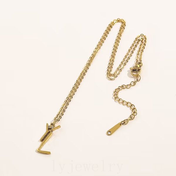 Colliers pendentif de luxe lettre collier de diamant chaînes en acier inoxydable pour femmes bijoux de mariage plaqué or argent colliers simple zl073