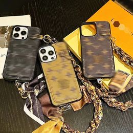 Funda para teléfono de diseñador de lujo iPhone 15 Pro Max 14 13 12 11 15Plus Nuevo diseño de estampado de moda Bufanda cruzada Estuche para teléfono de lujo con amarre