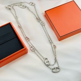 Collier de luxe avec pendentif en forme de nez de cochon en acier inoxydable, 120 cm de long, rond, creux, charme, pull, pour femmes, avec boîte, cadeau de fête, bijoux