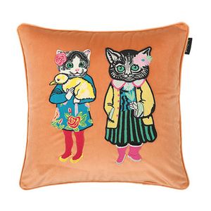 Funda de almohada de diseño de lujo con bordado clásico, patrón de gato, colgante de borla, funda de cojín decorativa, 45x45cm, para decoración del hogar, festival, regalos de Navidad