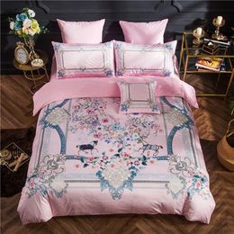 Literie imprimée design de luxe Couette ensemble SignageH chariot Polaire literie textile de maison 5 pièces ensemble cadeau de famille de Noël Beddin265J