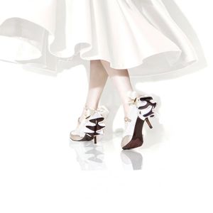 Designer de luxe Pompes talons Slingback Womens Dress Shoes Stiletto en cuir authentique Peep Toe High Heel Rubber Locs Lady Banquet Party Bowknot Blue White avec boîte