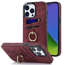 Designer de luxe rétro fente pour carte étuis en cuir anneau boucle support étui de téléphone pour iPhone 14 13 12 Pro Max Mini 11 Pro XS X XR 6S 7 8 Plus SE 20