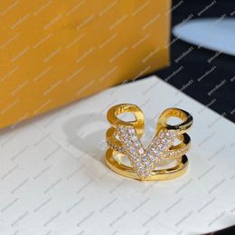 Diseñador de lujo Ring V Diamond anillos de bodas para mujer joyería de moda anillo de compromiso