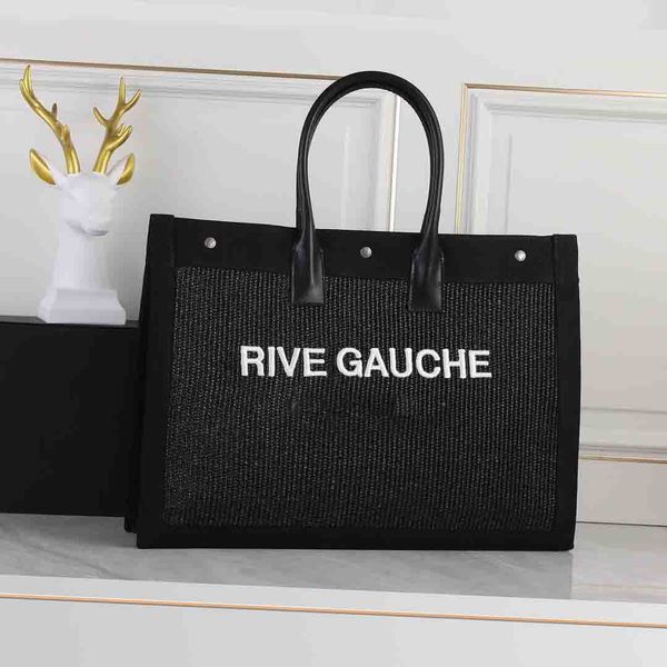 Designer de luxe Rive Gauche Tote Sac en raffie et en cuir shopping yslly sacs à main pour femmes d'été en lin grand sac de plage