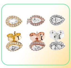 Luxe ontwerper Rose Gold Teardrop Stud oorbellen Dames Zomer sieraden met originele doos voor Real 925 Silver Earring Set6219912