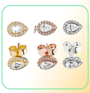 Luxe ontwerper Rose Gold Teardrop Stud -oorbellen Dames Zomer sieraden met originele doos voor Real 925 Silver Earring Set6671015