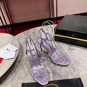 Luxe ontwerper Rose Red Sandals Crystal verfraaid High Heel Slippers met spool dames zomerschoenen sandalen feestjurk damesschoenen 35