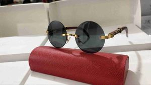 Diseñador de lujo Gafas de sol redondas de madera para hombres Carter Buffalo Horn Gafas para hombre Mujer Gafas de sol sin montura Hombre Leyendo Anteojos transparentes Marco bueno