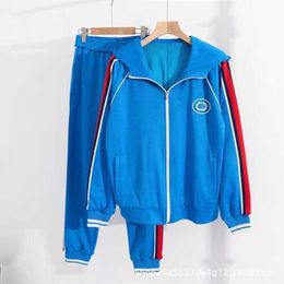 Luxury Designer's nieuwe heren dames met korte mouwen sportkleding set shirt correcte versie herfst en winter nieuwe blauwe dynamische casual pak jasbroek