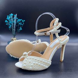 Designer de luxe Sacora Femmes Sandales Sacaria Perle Élégante Robe de mariée Chaussures Plate-forme Talons Perles Cuir Bracelet Sandale