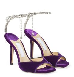 J-Lady Dress Sandal Sandals Sandals con adormecimiento de cristal Fiesta de boda de verano Tocos altos zapatos sexys con caja Factorysale