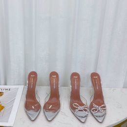 Designer de luxe sandales chaussures à talons hauts Amina muaddi Begum arc boucle ornée de cristaux bout pointu pantoufles de tournesol chaussures d'été chaussures habillées