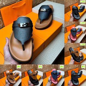 Sandalias de diseñador de lujo Zapatillas para hombre Empire Thong Hombres Diapositivas Sandalias casuales Marcas de moda Cuero plano Hebilla de metal Chanclas Zapatos de playa Zapatilla Tamaño 38-46