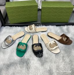 Luxe designer sandalen schuifglaasjes in elkaar grijpen G uitgehakte dia sandaal millennials lederen echte lederen rubberen zool