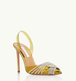 Luxe designer Sandalen Zomer Gatsby Sling Shoes Gold-Tone Heel Lady Pumps Wedding Party Jurk Avond Gladiator Sandalias met doos EU35-43