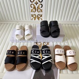 Luxe Designer Sandalen Dames MILA Slippers Woody Platte Muiltjes Platform Geborduurd Linnen Hoge Hak Sandaal Espadrille Wedge Slider Famous Pool Slides Sliders