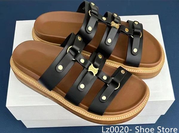 Sandalias de diseñador de lujo Mujer Verano Nueva Cadena de metal retro Punta cerrada Sandalias romanas para mujer Zapatos de playa casuales Mach slide Celins Zapatillas Zapatos de diseñador tn