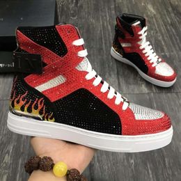 Diseñador de lujo Scarpe Plein Mens Zapatos zapatillas de deporte transpirable Mesh Chaussure Pleins Elementos de metal de cordón alto de corte